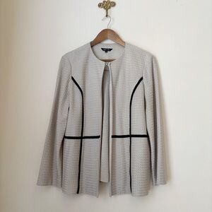 Misook Tan Black Stripe Knit Jacket Cardigan Sweater Large